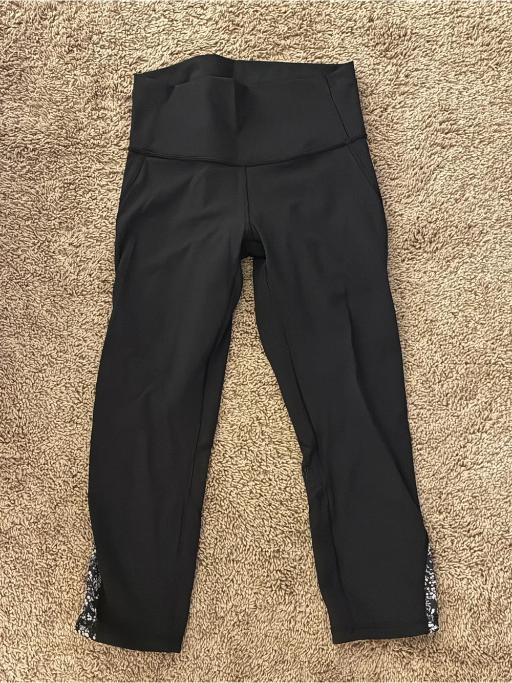 lululemon athletica Black High-Rise Capri Leggings with Patterned Hem
